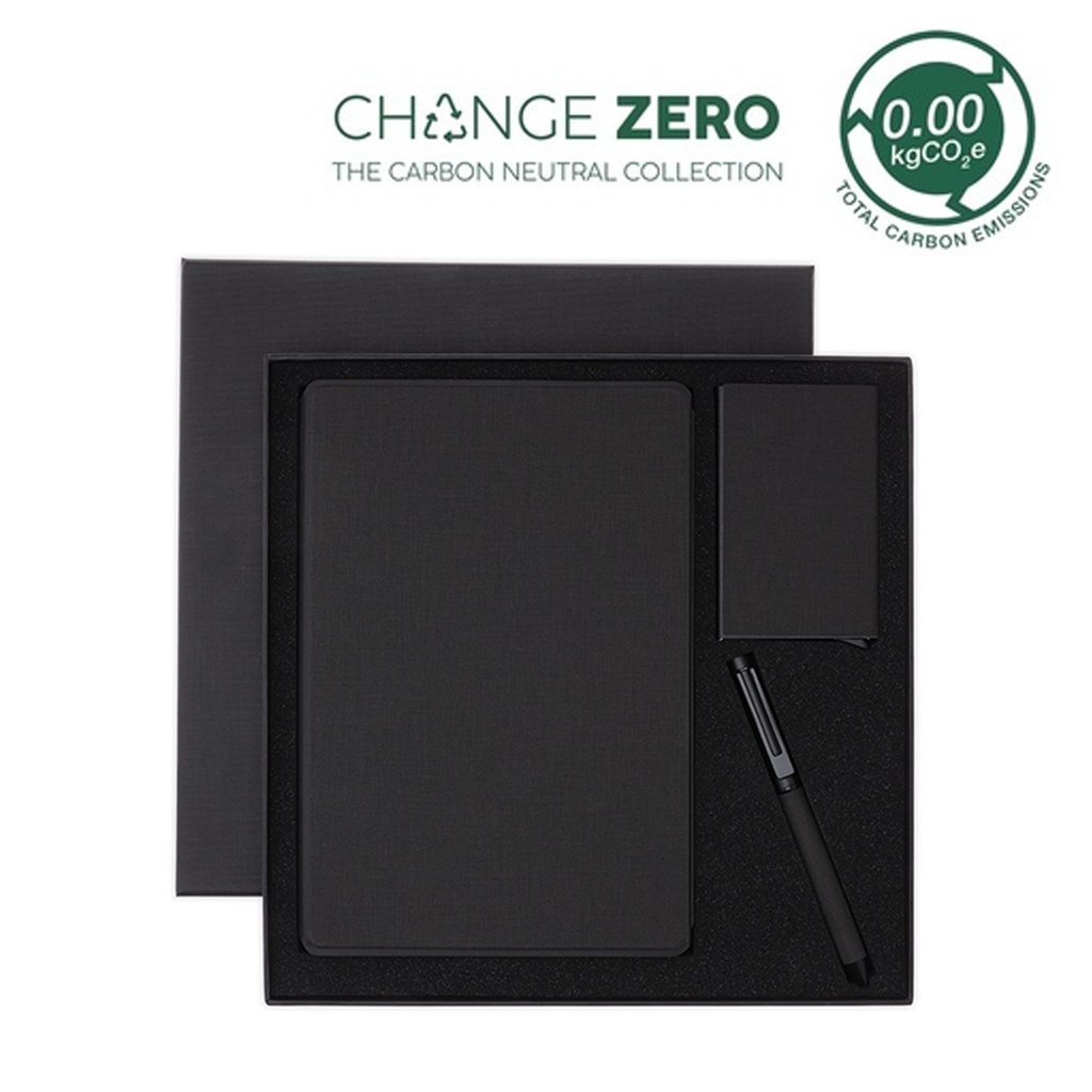Globe TESSIN - CHANGE ZERO Sustainable Gift Set with Refillable Notebook, Pen & Cardholder - Black